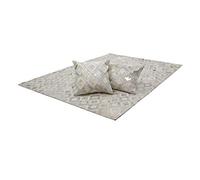 Nazar Tapis Dwena Ivoire/Or 120x170 cm - Hauteur de Fil Max. 8 mm - densité 2350gr/M² - 100% Cuir. Effets Metalliques. Fait à La Main Coton, Ivoire/Or, 170x120 cm