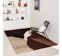 Nazar Tapis Moderne Shaggy, Creme, Marron, Poils Long, Motif geometrique, Tapis Salon, Tapis Arc (1060 Marron, 80x140 cm)