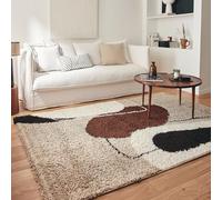 Nazar Tapis Moderne Shaggy, Creme, Marron, Poils Long, Motif geometrique, Tapis Salon, Tapis Arc (1062 Marron, 120x160 cm)
