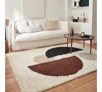 Nazar Tapis Moderne Shaggy, Creme, Marron, Poils Long, Motif geometrique, Tapis Salon, Tapis Arc (1064 Marron, 120x160 cm)