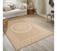 Nazar Tapis Nature, Naturel Boheme, Aspect Jute, Salon, Chambre, Couloirs, Extérieur, Couleur Naturelle (120 x 120 cm Round, 8874 Blanc)