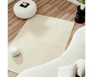 Nazar Tapis Salon Chambre Doux Beige Uni Rectangulaire Motif Géométrique Grand Blanc De Couloir (159 Crème, 160x230 cm)