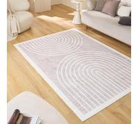 Nazar Tapis Salon Lavable en Machine, Géométrique, Souple et Facile d'entretien, Antidérapant, en Polyester (751 Beige, 80x150 cm)