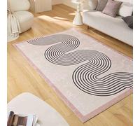 Nazar Tapis Salon Lavable en Machine, Géométrique, Souple et Facile d'entretien, Antidérapant, en Polyester (762 Beige, 120x160 cm)
