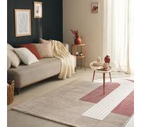 Nazar Tapis Salon Multicolore Rectangulaire, Motif Géométrique, Doux pour Chambre et Couloir, Crème, Grand (563 Rouge, 200x290 cm)