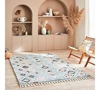 Nazar Tapis Salon, Tapis Berbere a Franges, Tapis Shaggy, Tapis Berbere Multicolore, Motifs Losanges géométriques, Lavable, Moelleux, Poils Longs (200x290 cm, 3144 Turquoise)