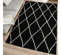 Nazar Tapis Shaggy Berbere à Poils Longs, Tapis Doux et Confortable, Tapis Salon Creme, Noir, Anthracite, Boheme (450 Noir, 160x230 cm)