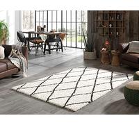 Nazar Tapis Shaggy Berbere à Poils Longs, Tapis Doux et Confortable, Tapis Salon Creme, Noir, Anthracite, Boheme (450 crème, 160x230 cm)