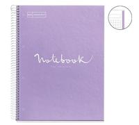 Miquelrius - Cahier A4 à spirale, Notebook Emotions, 80 Feuilles microperforée 90 g/m², Petits carreaux 5 mm, 1 Bande Couleur, Cahier Quadrillé, Couverture Rigide, 4 Trous, Lavande