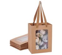 NBEADS 12 sac Cadeau en Papier Kraft avec Fenêtre Sacs à Provisions en Papier pour Mariage Anniversaire Enterrement de Vie de Jeune Fille Fête Ou Festival Verge D'Or 15x10x20cm