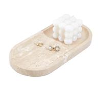 NBEADS 12x25cm Plateau de Service en Marbre, Plateau en Pierre de Travertin avec Adhésif Antidérapant Organisateur de Bijoux pour Comptoir de Salle, Ovale, Papayawhip