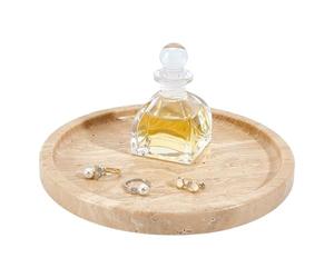 nbeads 19.7cm Plateau de Service en Marbre, Plateau en Pierre de Travertin avec Adhésif Antidérapant Organisateur de Bijoux pour Comptoir de Salle, Plat Rond, Mocassin