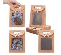 NBEADS 24 Pcs Sac Cadeau avec Fenêtre, 19.9x7.2x19.6cm Sacs en Papier Kraft avec Poignées Boîte Cadeaux pour Emballage Mariage Fête de Noël Magasin Vente au Détail, Tan