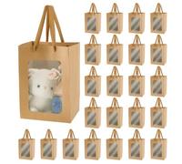 NBEADS 24 Pcs sac en Papier Kraft avec Fenêtre, 17.8x13x24.8cm Sachet Cadeau avec Poignées et Fenêtre pour L'Emballage de Bonbons et Biscuits pour Mariages Noël Fêtes Magasins, Tan