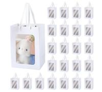 NBEADS 24 Pcs sac en Papier Kraft avec Fenêtre, 17.8x13x24.8cm Sachet Cadeau avec Poignées et Fenêtre pour L'Emballage de Bonbons et Biscuits pour Mariages Noël Fêtes Magasins, Blanc