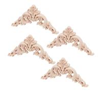 NBEADS 4 Pcs Moulure Decorative Bois, Bois Sculpté d'angle Décalques De Bois Sculpté pour Meubles Cadre Non Peint pour Porte D'Armoire Murale Lit Commode Décoration, Papayawhip, 8.25x8.25x0.65cm