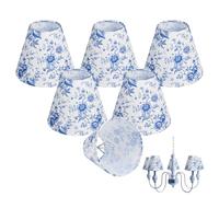 NBEADS 6 Pcs Abat Jour de Lustre, Petit Abat Jour de Style Chinoiserie Motif Toile de Jouy à Pinces pour Lustre Ou Applique Murale, Fleurs Bleues, 15x13cm
