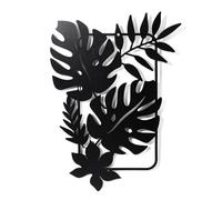 nbeads Feuilles de Palmier Décoration Murale en Métal, Noir Tenture Décor Silhouette Mur Art Feuilles Tropicales pour Maison Chambre Salon Salle de Bains Cuisine Bureau Décoration Murale, 30x21.9cm