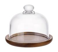 nbeads Petit Présentoir à Gâteaux avec Base en Bois, Support a Gateau en Rond Cloche en Verre Transparent pour Dessert, Fromage, Bonbons, Plantes Succulentes, 10.4×10.4×9cm