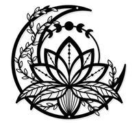 nbeads Phase de Lune avec Fleur de Lotus Décoration Murale en Métal, Décor Mural Suspendu de Style Mat Art Mural de Silhouette pour la Maison Jardin Hôtel Festival Décoration Cadeau, 11.8×11.8 pouces