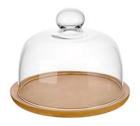 nbeads Présentoir à Gâteaux avec Base en Bois, Support a Gateau en Rond Cloche en Verre Transparent pour Dessert, Fromage, Bonbons, Plantes Succulentes, 20.5x20.5x16cm