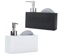 NbgrvB Distributeur de savon 2 en 1 en résine avec porte-éponge, bouteille à pompe manuelle robuste pour évier de cuisine et salle de bain, solution de rangement soignée