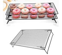 NbgrvB Grille de refroidissement pliable avec pieds pour griller, rôtir, cuisson au four, maille optimisée pour un rangement facile, en acier au carbone, 42,5 x 27,7 cm