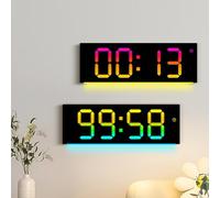 NbgrvB Horloge murale numérique LED avec compte à rebours, modes de couleur RVB, pour gradation automatique et capteur de température, support de table ou fixation murale, blanc
