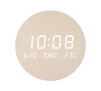 NbgrvB Horloge murale silencieuse à grand écran, finition bois, affichage LED, date, température, double modes d'alimentation, format 12/24 heures, horloge ronde élégante pour décoration de bureau à