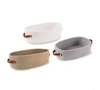 NbgrvB Lot de 3 paniers de rangement décoratifs en corde de coton tissée avec poignées en cuir, pour salon, chambre à coucher, salle de bain, 33 x 15 x 10 cm