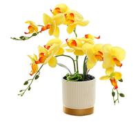 NbgrvB Orchidée phalaenopsis artificielle avec pot bordé d'or blanc de 33 cm pour maison, bureau, étagère, décoration - Jaune