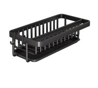 NbgrvB Organiseur d'évier de cuisine à ventouse avec plateau de drainage, support mural pour éponges, brosses, savon, support de rangement en métal antirouille pour salle de bain, camping-car, noir