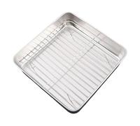 NbgrvB Plat à rôtir robuste en acier inoxydable avec grille de cuisson à bords hauts pour dinde, poulet, légumes et lasagnes, facile à nettoyer B