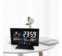 NbgrvB Station météo numérique multifonction, moniteur de température et d'humidité, horloge couleur, affichage de la date, rétroéclairage à contrôle vocal, noir, blanc, argent