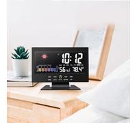 NbgrvB Station météo numérique multifonction, moniteur de température et d'humidité, horloge couleur, affichage de la date, rétroéclairage à contrôle vocal, noir, blanc, argent