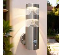 NBHANYUAN Lighting LED 4 Modes Applique Murale Exterieur avec Détecteur de Mouvement et Interrupteur Crépusculaire Acier Lampe Exterieur Inoxydable SUS316 Argent 9W 220V-240V IP44