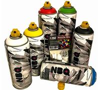 NBQ Lot de 6 bombes aérosols graffiti Pro à fort pouvoir couvrant 6 x 400 ml Maincolor avec têtes de pulvérisation de rechange, loisirs, artisanat, art Valve légère