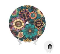 NBSKSDLK Horloge murale à fleurs de Bohême, silencieuse, sans tic-tac | Horloge murale analogique de 25,4 cm, fonctionne à piles, horloge ronde décorative pour cuisine, bureau, salle de bain, salon