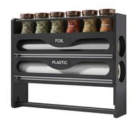 NBUABX Distributeur de film avec cutter, porte-rouleau de cuisine et étagère à épices, distributeur de feuille d'aluminium et conservation fraîche, distributeur de film alimentaire de cuisine