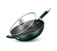 NCONCO Wok de 34 cm avec couvercle, poêle à frire antiadhésive, sans revêtement chimique, poêle familiale, couvercle en verre trempé avec grille d'aération à vapeur, plaques électriques à induction de