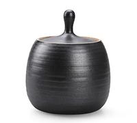 NCQIXIAO Boîtes de cuisine rétro en céramique avec couvercle hermétique en silicone de forme ronde pour thé, café, noix, herbes, épices, sucre (Noir)