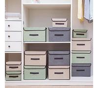 NCRGB 12 Boîtes de Rangement pliables en tissu avec couvercle,Boîte de rangement en tissu avec couvercle,organiseur de garde-robe pour vêtements,beige(26×19×16cm/6pack+36×23×24cm/6pack)