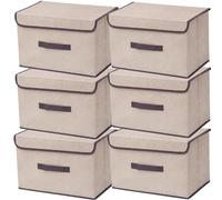 NCRGB Boite de Rangement avec Couvercle,Boite Rangement Tissu,Cube de Rangement tissu,Pliantes,Boîtes de Rangement pour placards,Vêtements,Penderies,Jouets (36×23×24cm/6pack, Beige Blanc)