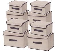 NCRGB Boite de Rangement avec Couvercle,Boite Rangement Tissu,Cube de Rangement tissu,Pliantes,Boîtes de Rangement pour placards,Vêtements,Penderies,Jouets (8pack:26cm/4pack+36cm/4pack, Beige Blanc)