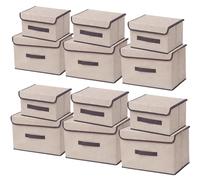NCRGB Boite de Rangement avec Couvercle,Boite Rangement Tissu,Cube de Rangement tissu,Pliantes,Boîtes de Rangement pour placards,Vêtements,Penderies,Jouets (12pack:26cm/6pack+36cm/6pack, Beige Blanc)