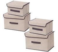 NCRGB Boite de Rangement avec Couvercle,Boite Rangement Tissu,Cube de Rangement tissu,Pliantes,Boîtes de Rangement pour placards,Vêtements,Penderies,Jouets (4pack:26cm/2pack+36cm/2pack, Beige Blanc)