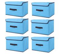 NCRGB Boite de Rangement avec Couvercle,Boite Rangement Tissu,Cube de Rangement tissu,Pliantes,Boîtes de Rangement pour placards,Vêtements,Penderies,Jouets (26×19×16cm/6pack, Bleu)