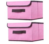 NCRGB Boite de Rangement avec Couvercle,Boite Rangement Tissu,Cube de Rangement tissu,Pliantes,Boîtes de Rangement pour placards,Vêtements,Penderies,Jouets (26×19×16cm/2pack, Rose)