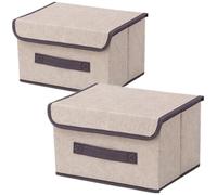 NCRGB Boite de Rangement avec Couvercle,Boite Rangement Tissu,Cube de Rangement tissu,Pliantes,Boîtes de Rangement pour placards,Vêtements,Penderies,Jouets (26×19×16cm/2pack, Beige Blanc)