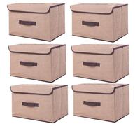 NCRGB Boite de Rangement avec Couvercle,Boite Rangement Tissu,Cube de Rangement tissu,Pliantes,Boîtes de Rangement pour placards,Vêtements,Penderies,Jouets (36×23×24cm/6pack, Beige Jaune)